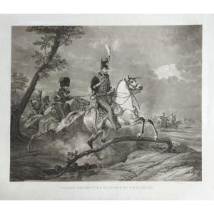 Bataille Hussards Grande Gravure d'après Vernet par Jazet 19ème