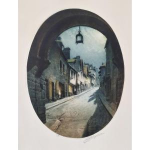  Dinan Bretagne Etching By Victor Lochelongue 20th Century Old Print Engraving