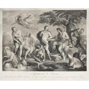 Gravure mythologique Jugement de Pâris par Beauvarlet d'après Giordano