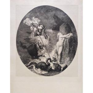 Eau forte mythologie Angélique et Roger d'après Ingres