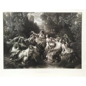 Florinde Grande Gravure Mythologique par Abel Lurat d'après  Winterhalter XIXème