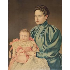 Tsarine Alexandra et la grande-duchesse Olga Chromolithographie 20ème