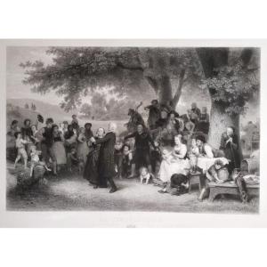 Large Etching 19th C Engraving After Ludwig Knaus