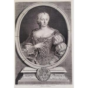 Portrait Of Marie-thérèse Of Austria, Queen Of Hungary Etching 18th C