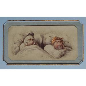 le Bonheur conjugal lithographie XIXe attibué à Honoré Daumier