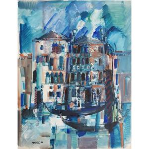 Venice Italy By Raoul Pradier, Oil On Paper 20th C