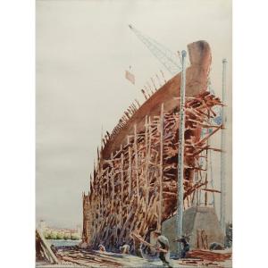 Lascroux, G.e. La Ciotat Shipyard, Marseille, Watercolor, 1941