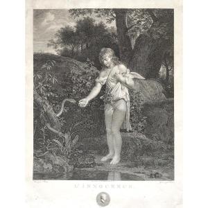 Gravure allégorique l'Innocence par Bervic d'après Leonor Mérimée XVIIIème