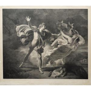 Etching Orpheus And Eurydice Mythological Engraving After Drolling, 19th Century Old Print
