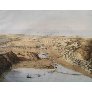 Canal De Suez Grande Lithographie XIXème