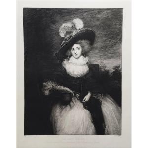 Gravure eau-forte ancienne portrait The lady Camden d'après Joshua Reynolds 19ème