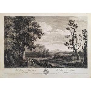 Romantic Landscape Engraving: "evening" By George Hackert, 18th C Old Print