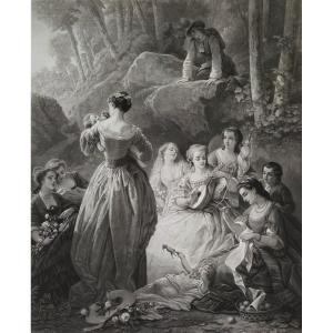 Etching Grétry In Italy Engraving After Faustin Besson, 19th C Old Print