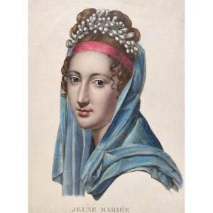 Gravure Empire Portrait De Femme Jeune Mariée  d'Après Lemire Ainé Jeune