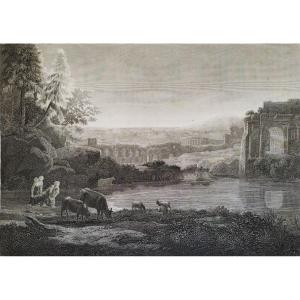 Gravure Paysage Italien d'Après Claude Lorrain