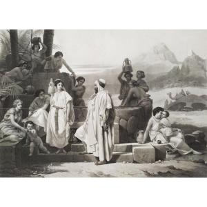 Orientalist Etching Rebecca And Eliezer 19th C. Engraving