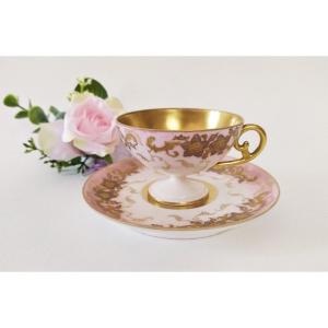 Handpainted Victorian Porcelain Miniature Coffee Cup And Saucer 19th C 