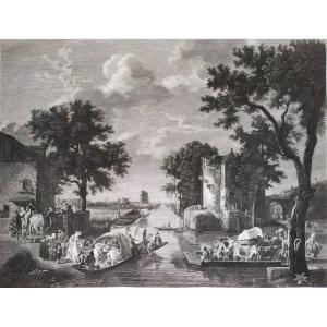 Paris View Of A Canal Etching 19th C