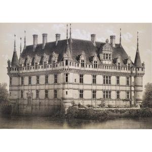 Château d'Azay-le-Rideau Lithographie XIXe Par Victor Petit