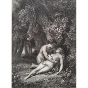 Adam et  Eve Gravure Biblique Nu