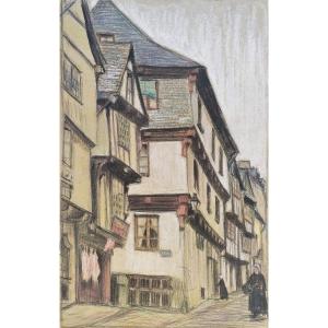Old Street In Brittany Dinan Pastel Early 20th Century