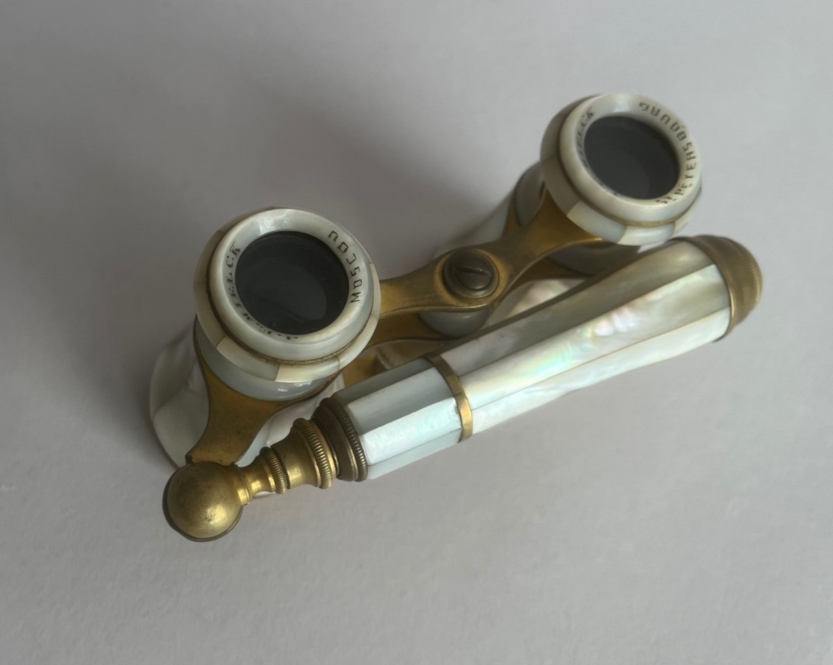 Pair Of Mother-of-pearl Theater Binoculars Signed Je Mielck Saint Petersburg-photo-6