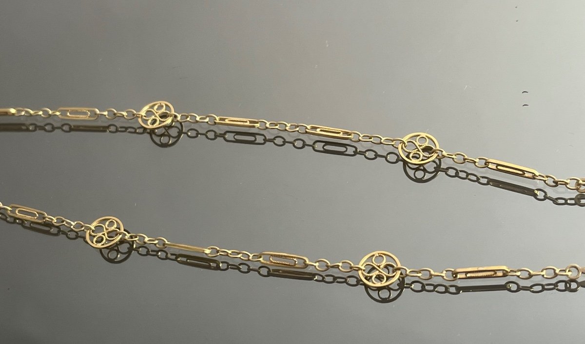 Petit Collier De Jeune Fille En Or Jaune 750 Millièmes Avec Pendentif époque Fin XIXème Siècle-photo-3