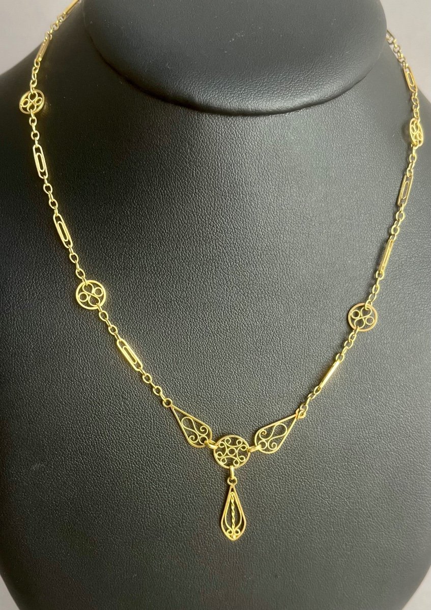 Petit Collier De Jeune Fille En Or Jaune 750 Millièmes Avec Pendentif époque Fin XIXème Siècle-photo-2