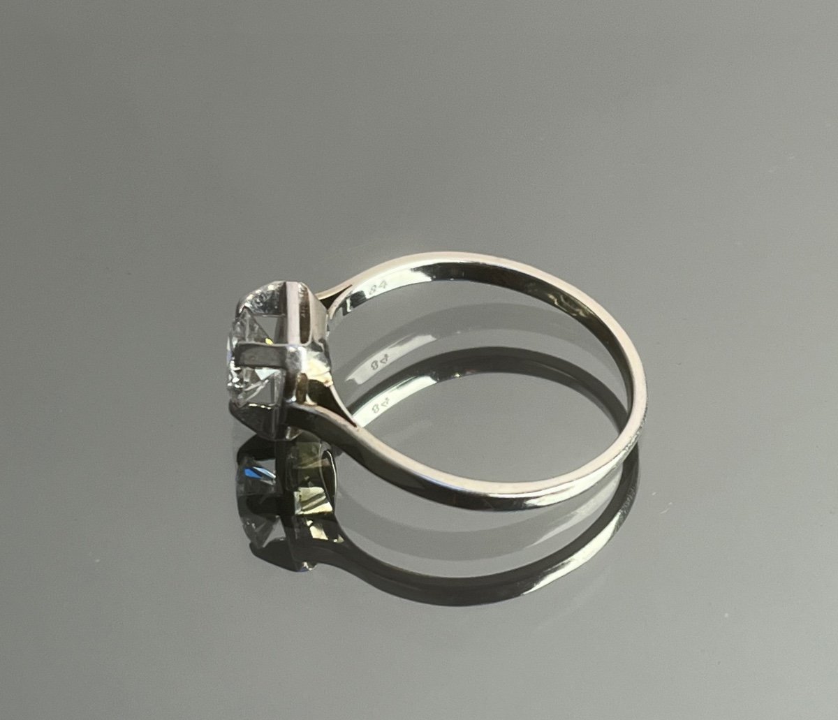 Bague Solitaire En Or Gris Et Platine  époque Art Déco-photo-4