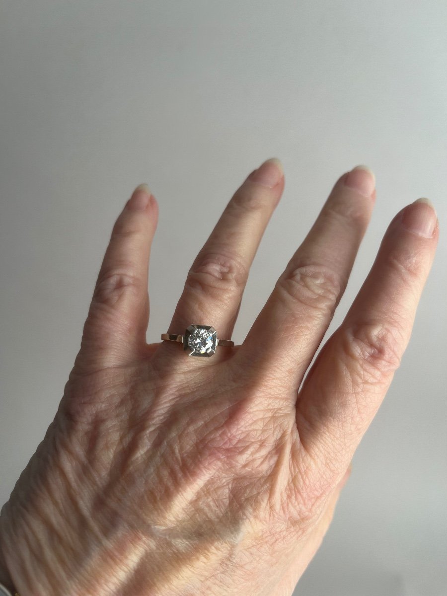 Bague Solitaire En Or Gris Et Platine  époque Art Déco-photo-6
