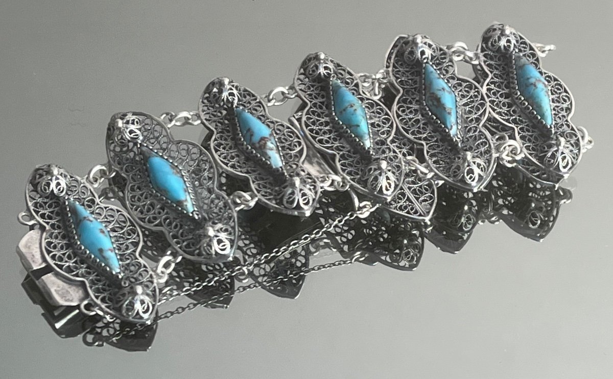 Bracelet In Silver And Turquoise Stones From The 19th Century-photo-2
