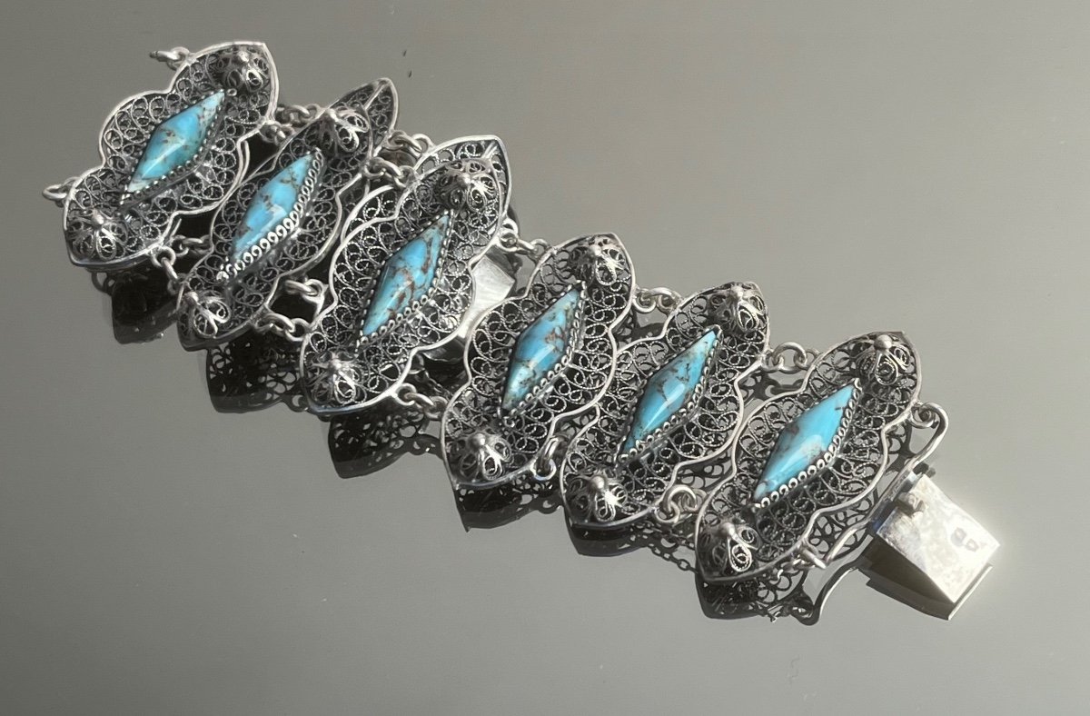 Bracelet In Silver And Turquoise Stones From The 19th Century-photo-3