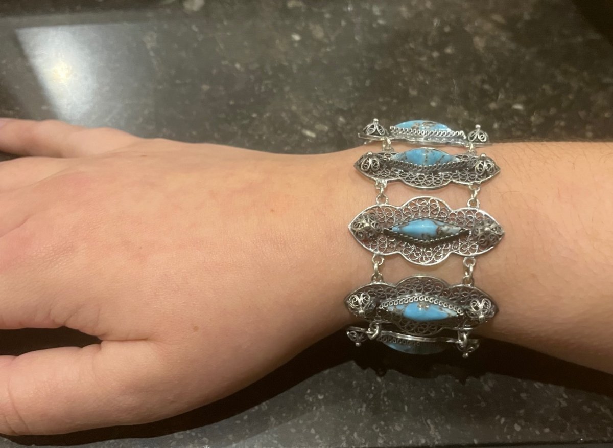Bracelet In Silver And Turquoise Stones From The 19th Century-photo-5