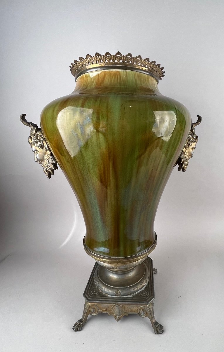 Large Potiche In Green Ceramic And Regulate Mount, Napoleon III Period-photo-2