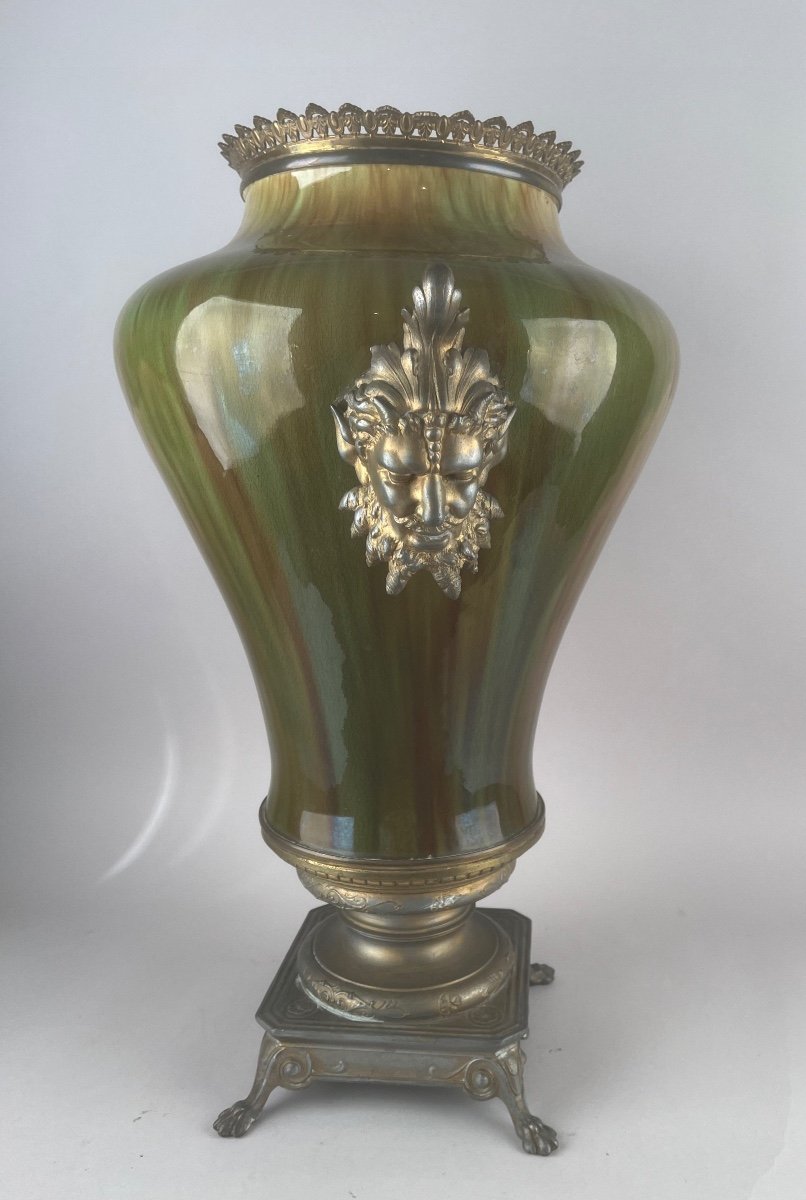 Large Potiche In Green Ceramic And Regulate Mount, Napoleon III Period-photo-3
