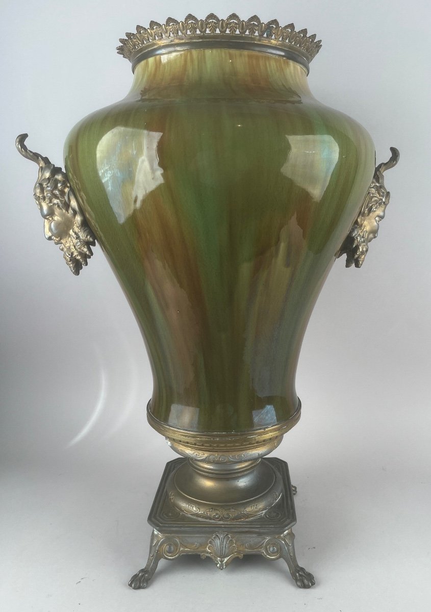 Large Potiche In Green Ceramic And Regulate Mount, Napoleon III Period