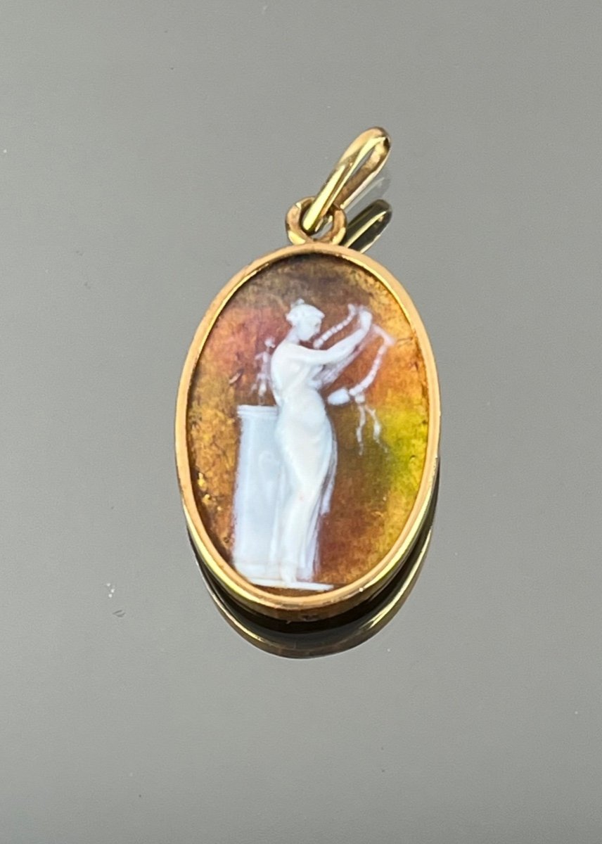 Médaille En Or à Décor émaillé de La Muse De La Musique d'époque Art Nouveau-photo-2
