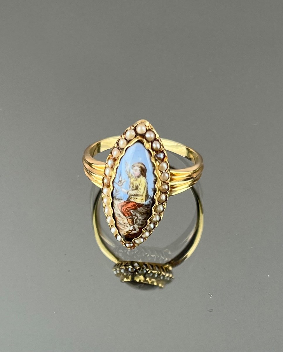 Marquise Ring In Enameled Gold And Fine Pearls From The 19th Century-photo-2