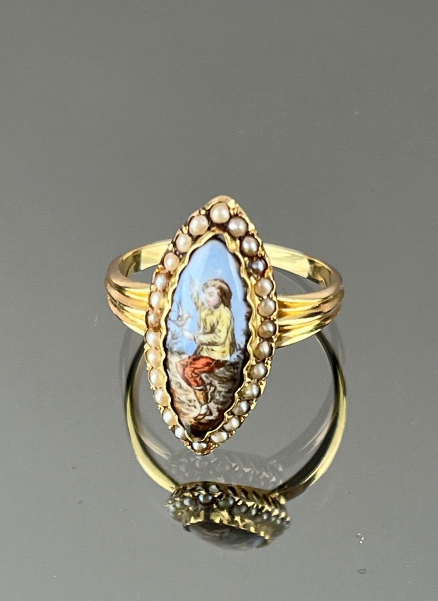 Marquise Ring In Enameled Gold And Fine Pearls From The 19th Century-photo-4