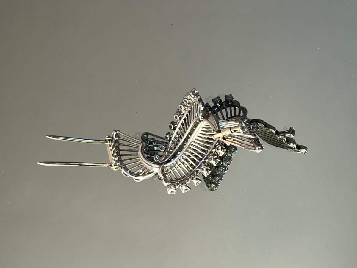 Broche-clip En Platine Et Or Gris 750 Millièmes Des Années 70-photo-1