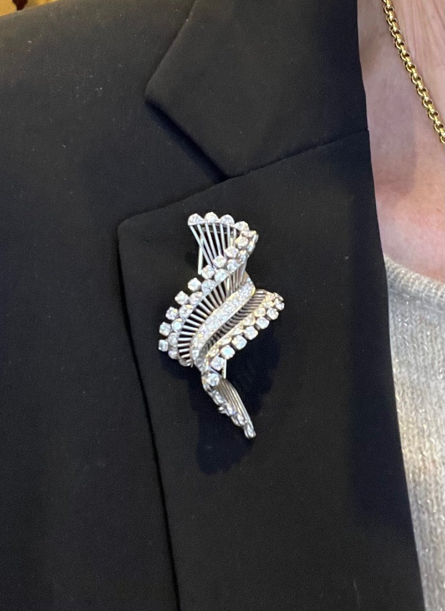 Broche-clip En Platine Et Or Gris 750 Millièmes Des Années 70