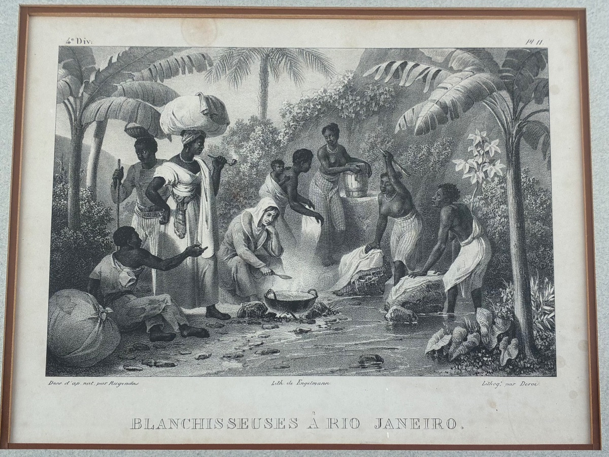 Lithograph: "laundresses In Rio De Janeiro" Restoration Period-photo-2