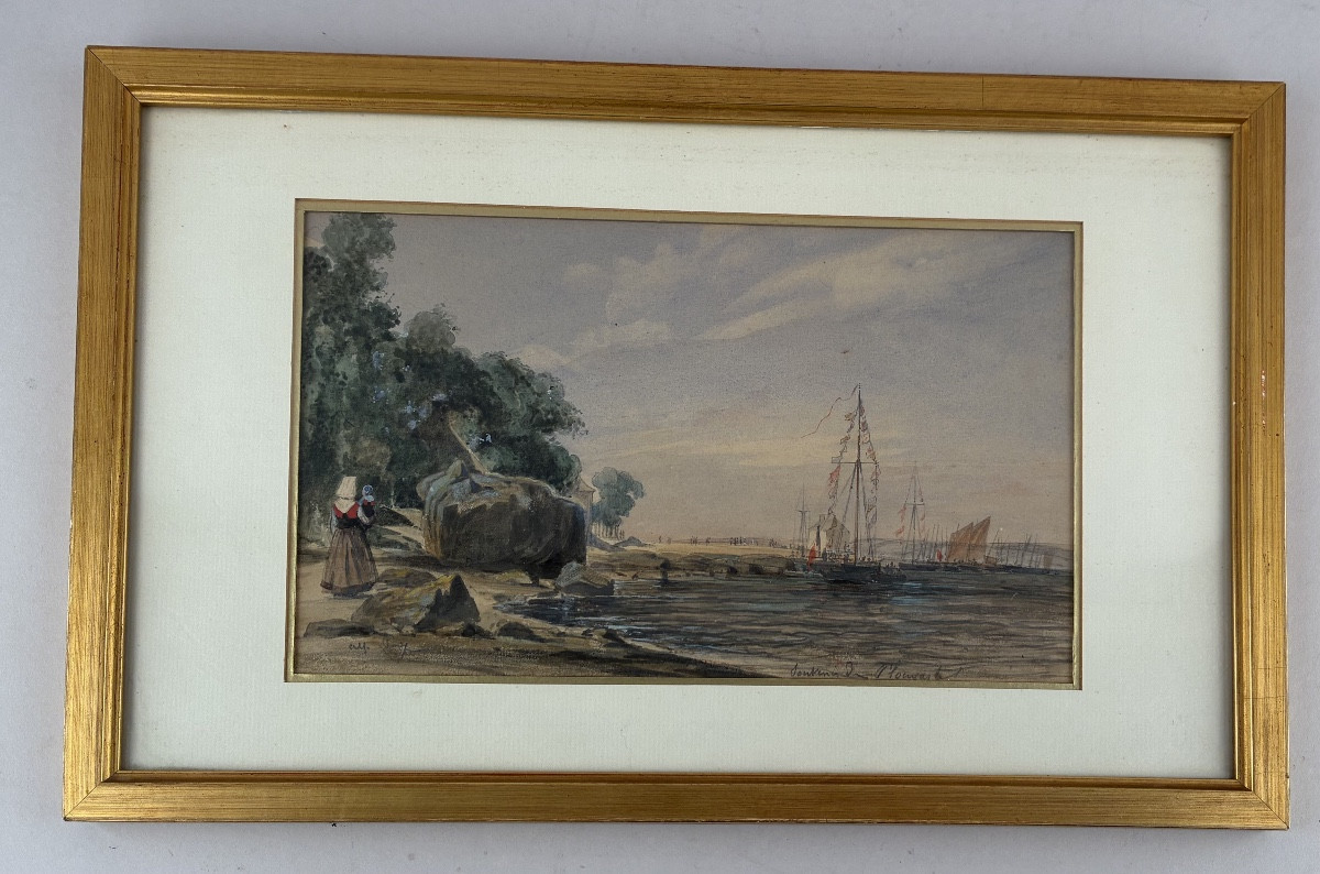 Watercolor "souvenir Of Plougastel" From The 19th Century-photo-2