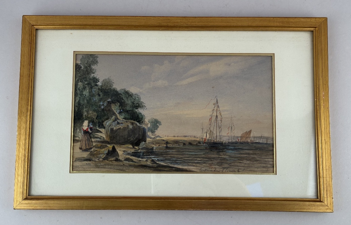 Watercolor "souvenir Of Plougastel" From The 19th Century-photo-3
