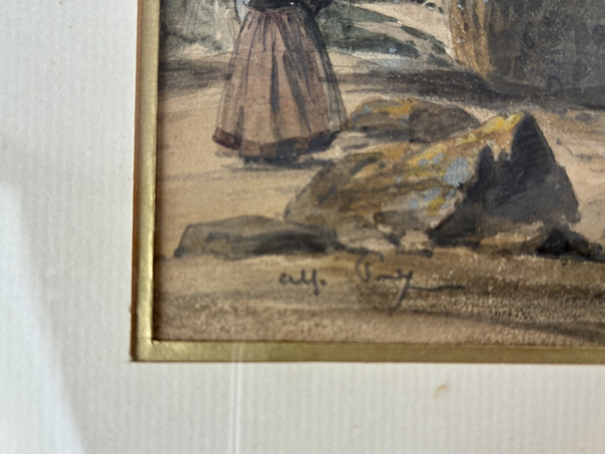 Watercolor "souvenir Of Plougastel" From The 19th Century-photo-1