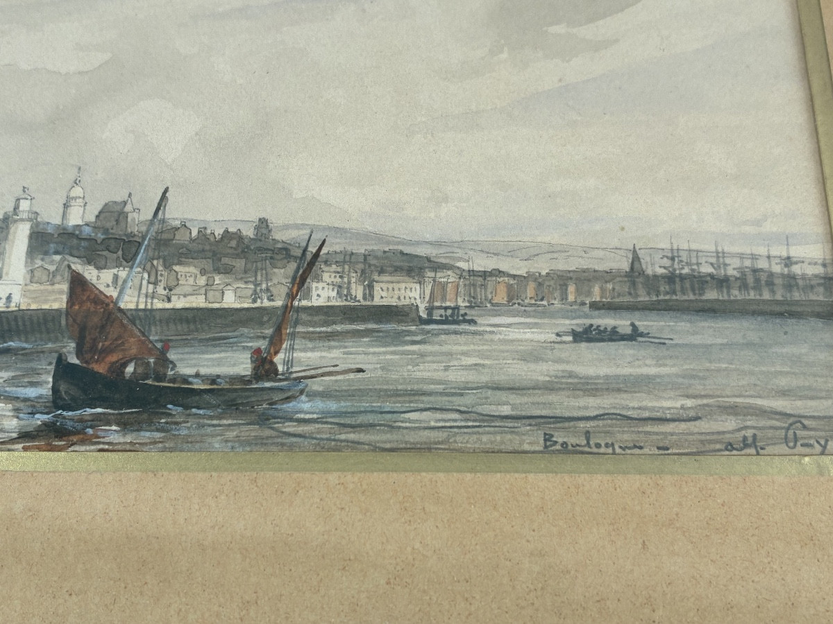 Aquarelle représentant le port de Boulogne  époque XIXème siècle-photo-2