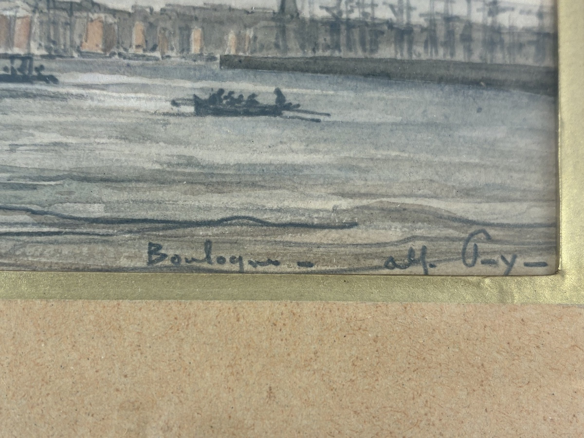 Aquarelle représentant le port de Boulogne  époque XIXème siècle-photo-3