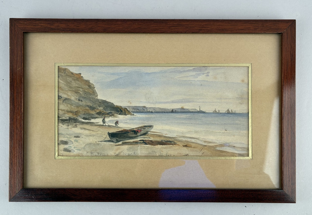 Watercolor Depicting The Entrance To The Port Of Boulogne, 19th Century