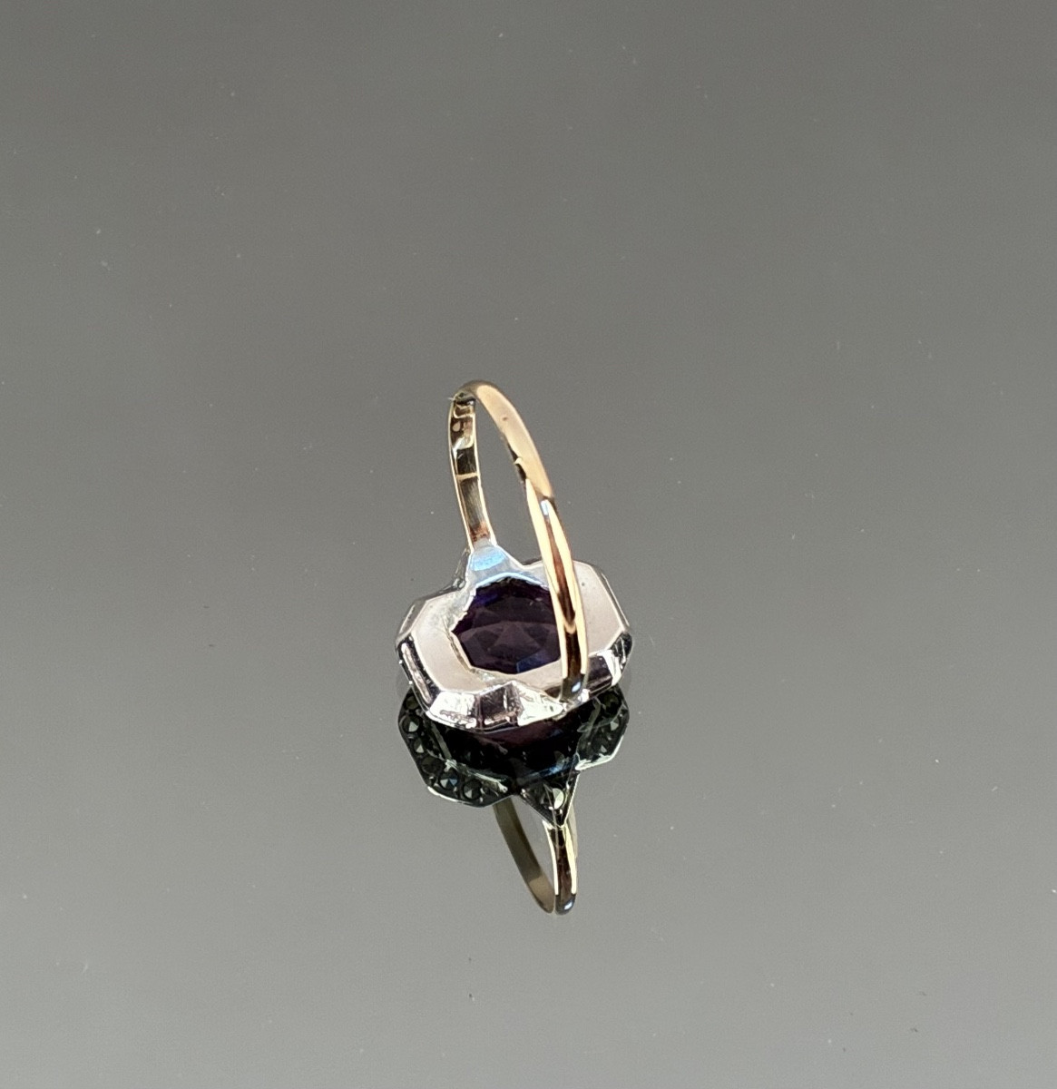 Gold And Silver Ring With Mauve And Marcasite Stones, Early 20th Century-photo-3