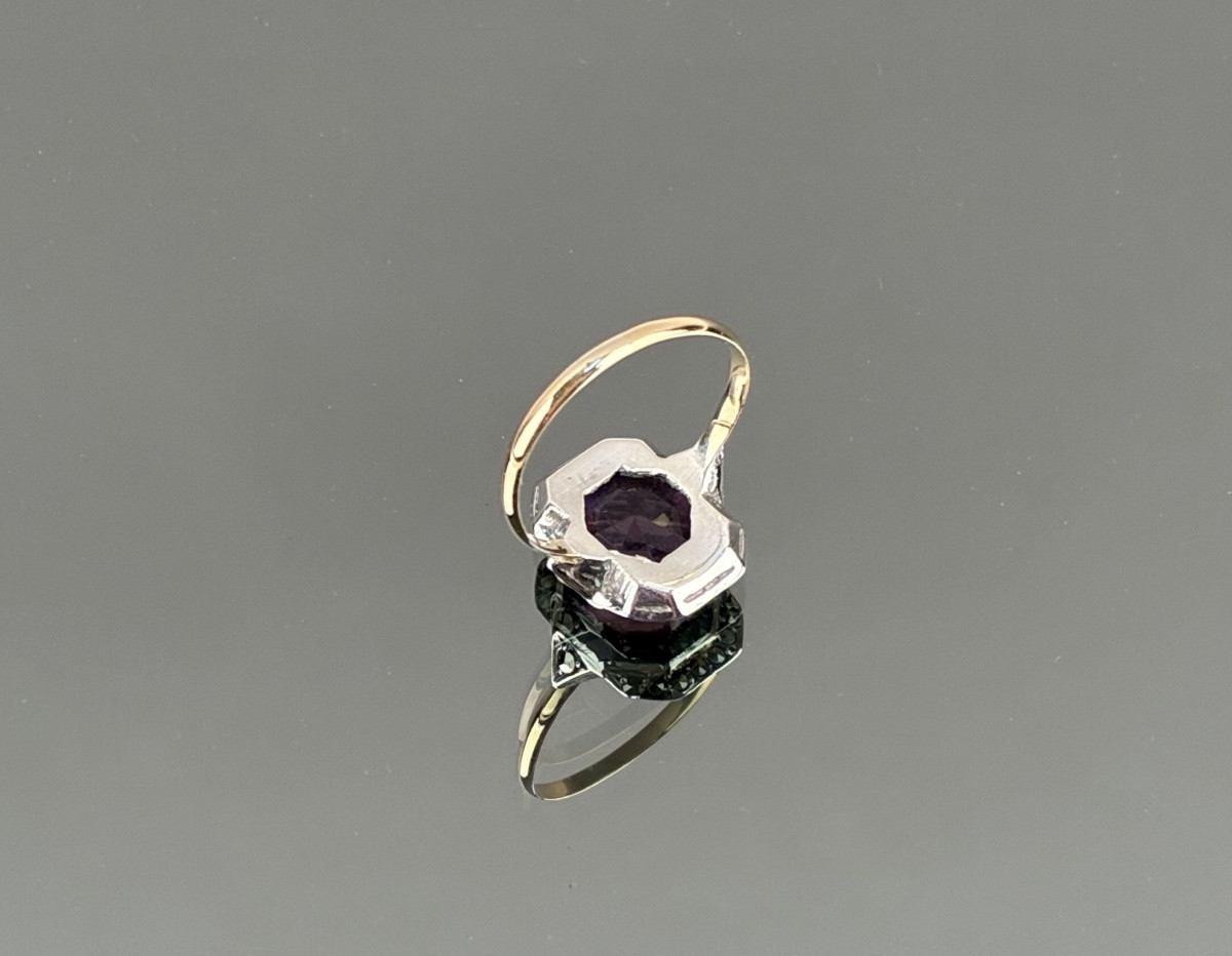 Gold And Silver Ring With Mauve And Marcasite Stones, Early 20th Century-photo-4